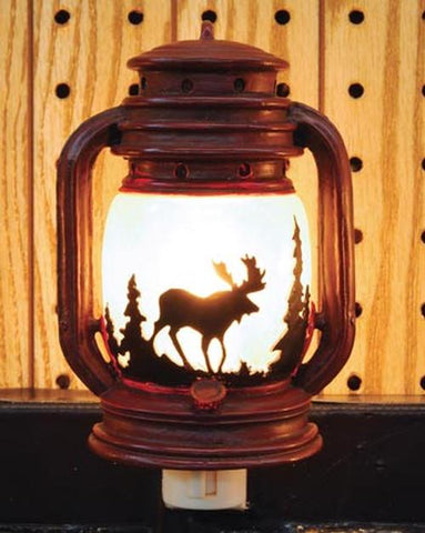 Electric Night Light Lantern with Moose Scene
